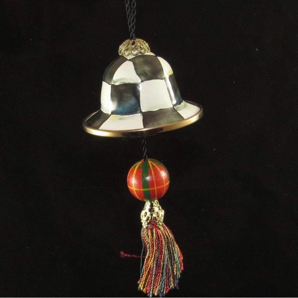 MacKenzie-Childs Courtly Checked Enamel Bell Ornament - Black & White Retired